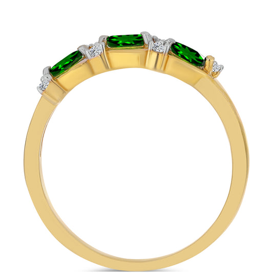 Anel de Prata com Banho de Ouro com Diópsido Crómio e Zircão Branco