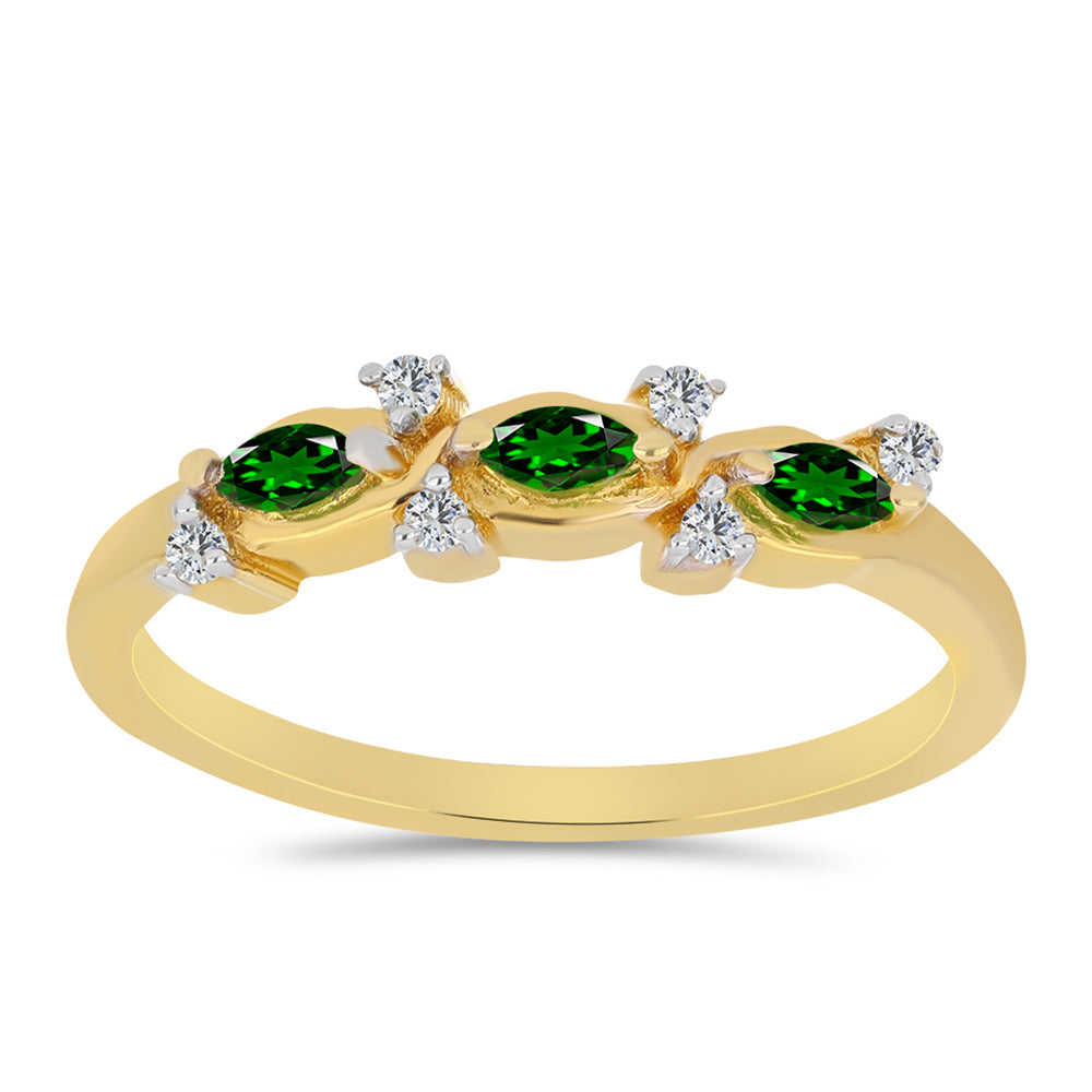 Anel de Prata com Banho de Ouro com Diópsido Crómio e Zircão Branco