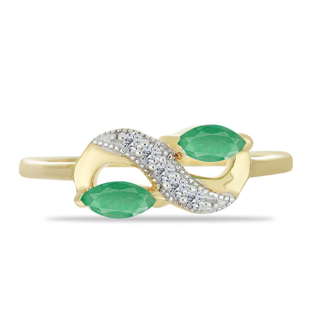 Anel de Prata com Banho de Ouro com Esmeralda do Brasil e Zircão Branco 1 