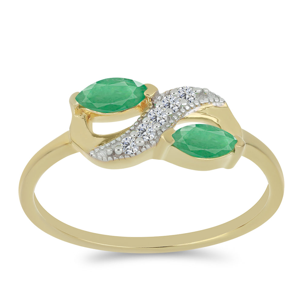 Anel de Prata com Banho de Ouro com Esmeralda do Brasil e Zircão Branco 3 