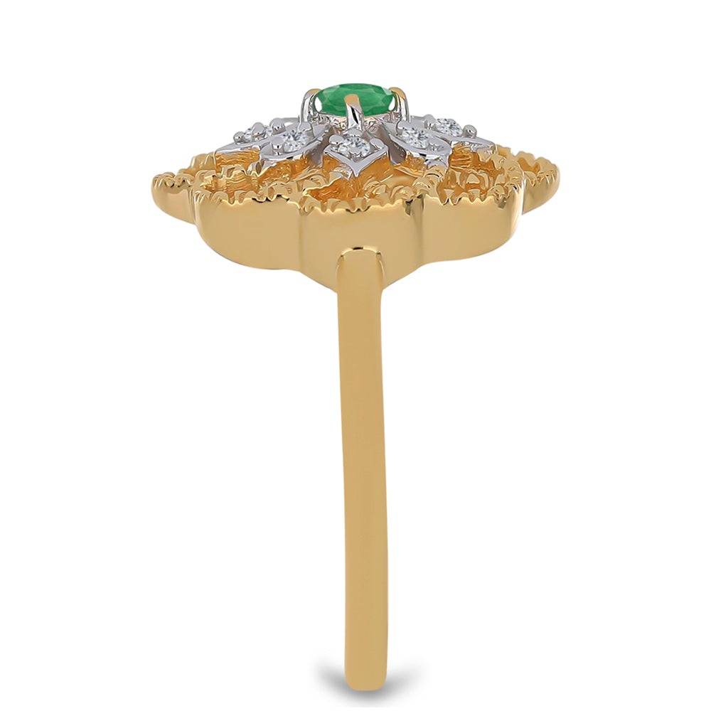 Anel de Prata com Banho de Ouro com Esmeralda do Brasil e Zircão Branco  Contraste: Cabeca de Veado (800) 4 