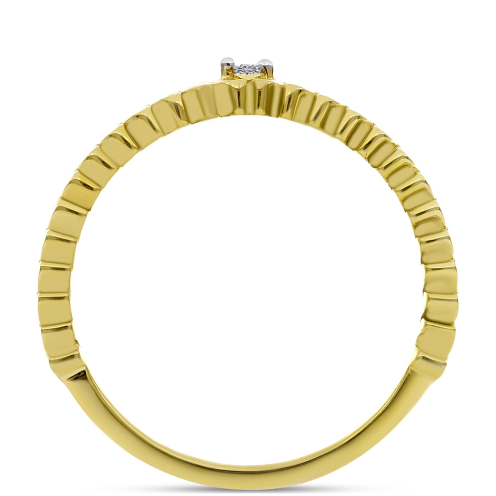 Anel de Prata com Banho de Ouro com Diamante Branco  Contraste: Cabeca de Veado (800) 2 