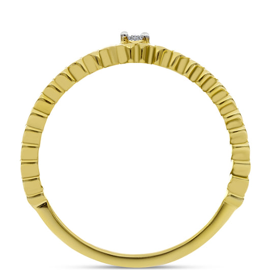 Anel de Prata com Banho de Ouro com Diamante Branco  Contraste: Cabeca de Veado (800)