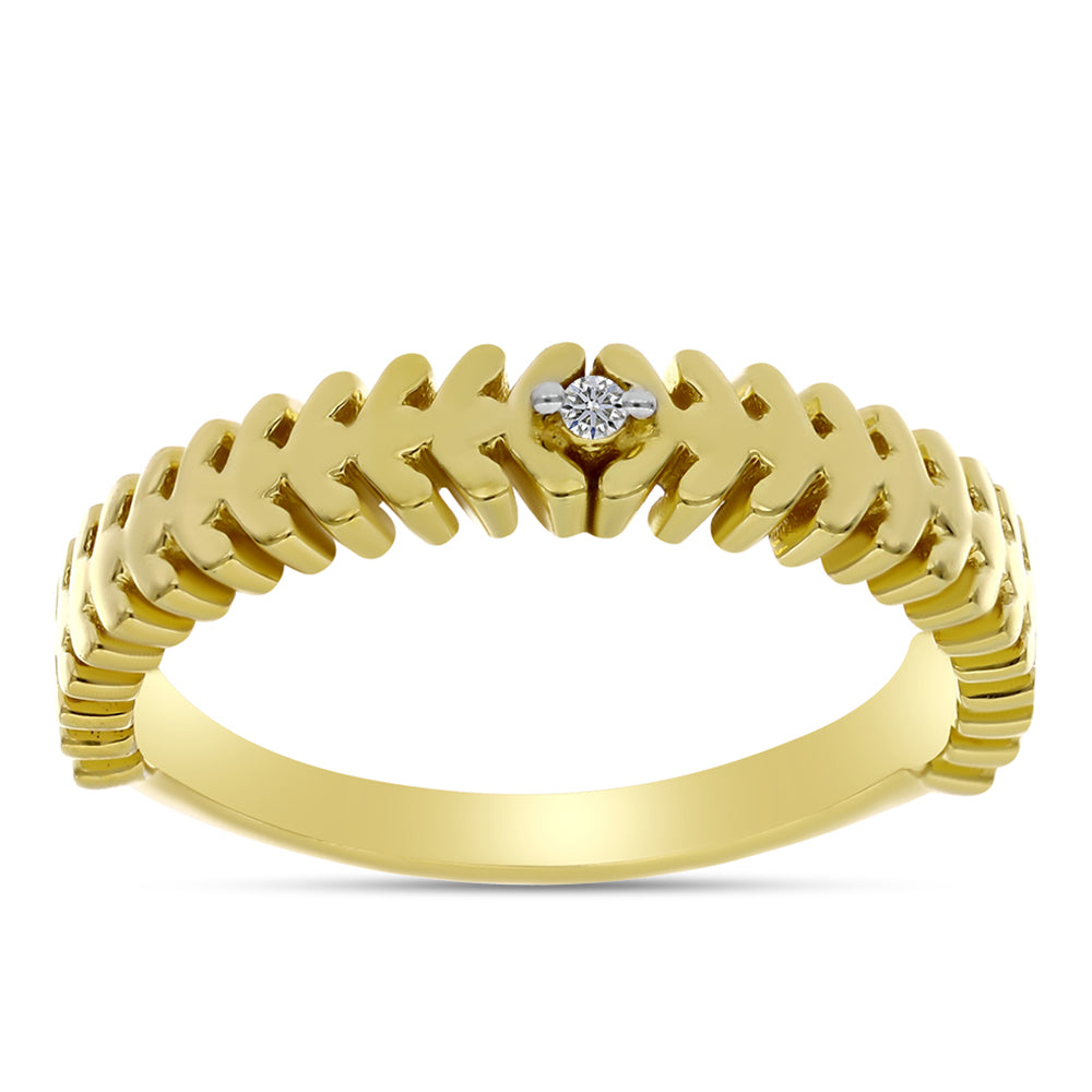 Anel de Prata com Banho de Ouro com Diamante Branco  Contraste: Cabeca de Veado (800) 3 