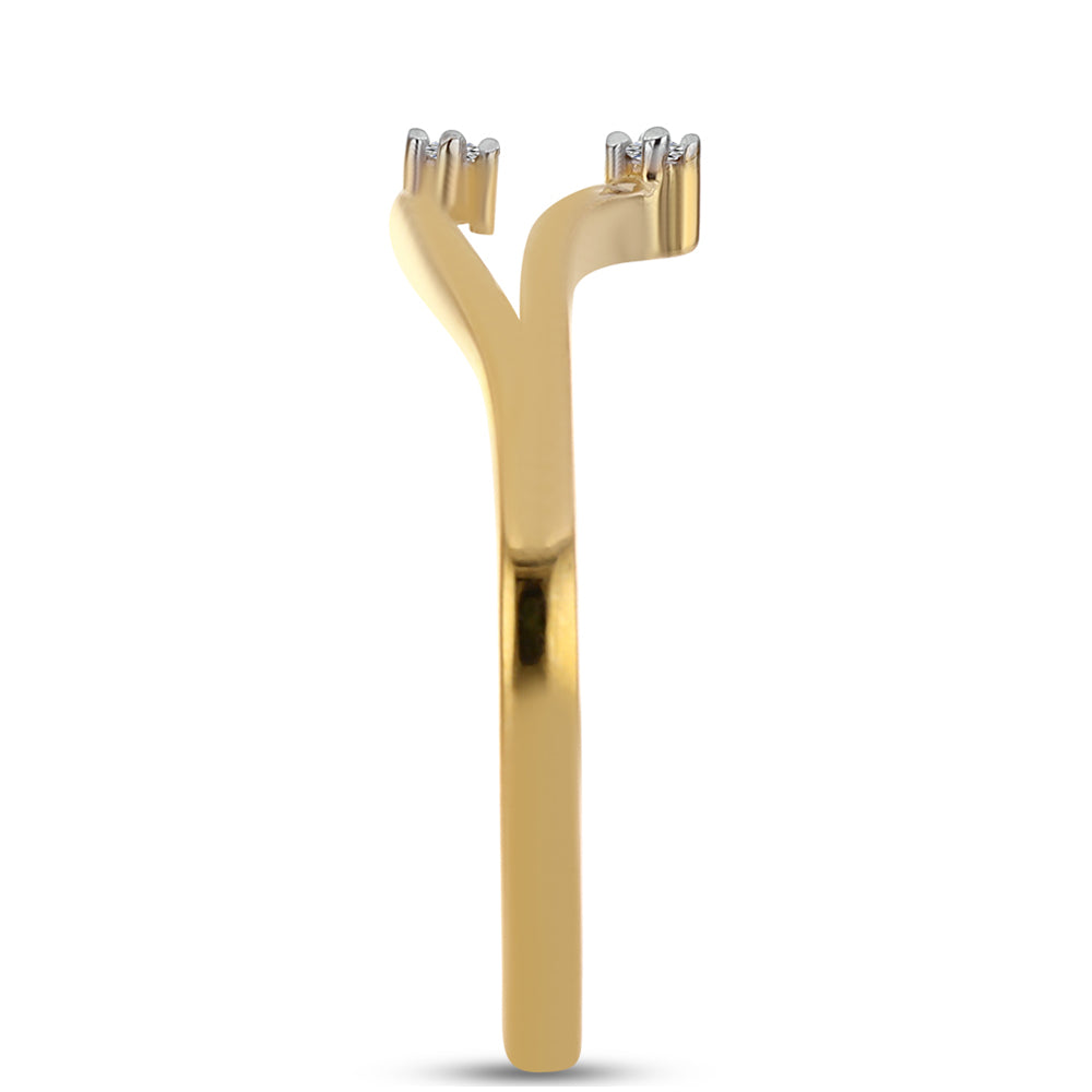 Anel de Prata com Banho de Ouro com Diamante Branco