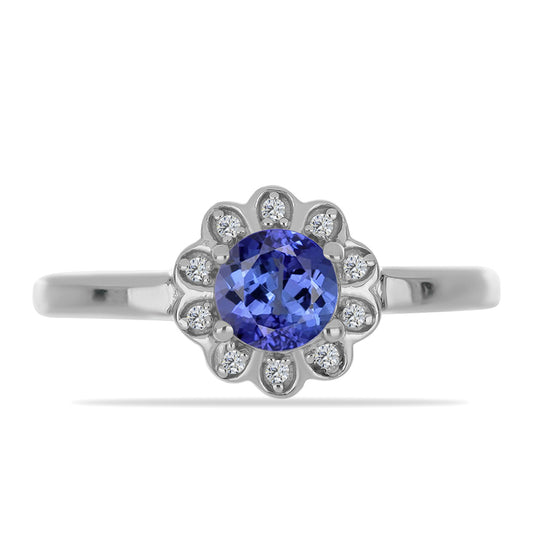 Anel de Prata com Tanzanite e Zircão Branco Natural