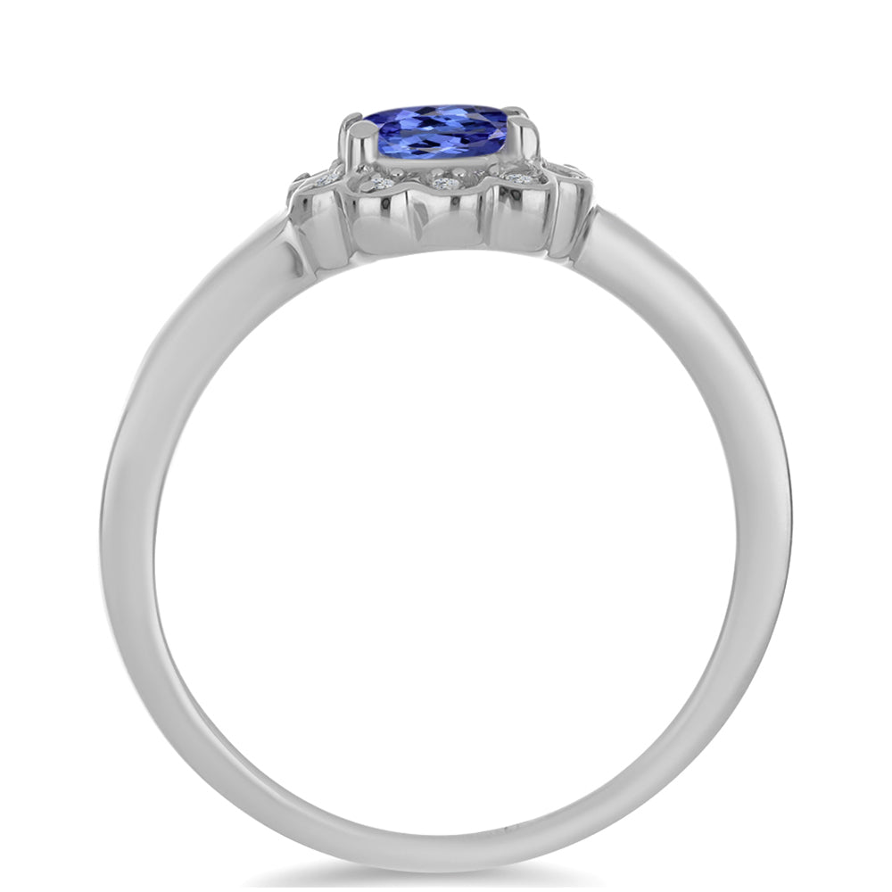 Anel de Prata com Tanzanite e Zircão Branco Natural