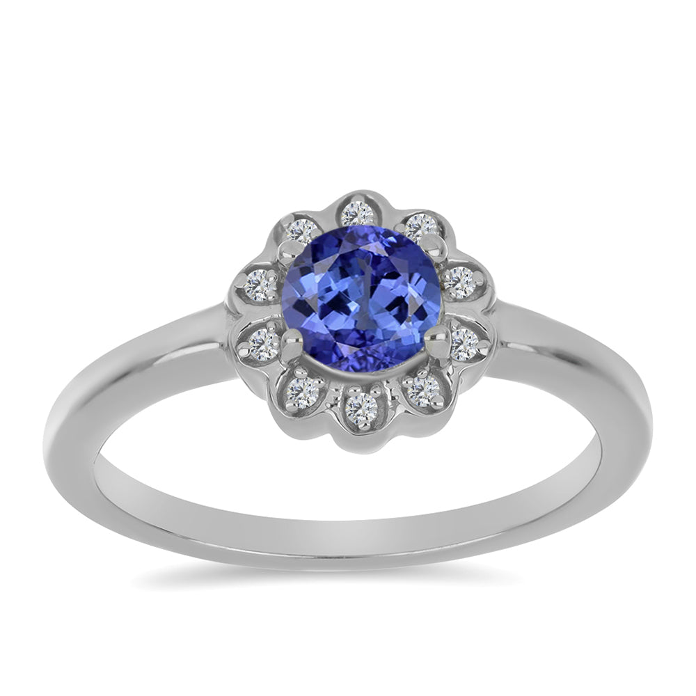 Anel de Prata com Tanzanite e Zircão Branco Natural
