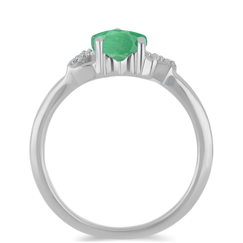 Anel de Prata com Esmeralda do Brasil e Zircão Branco