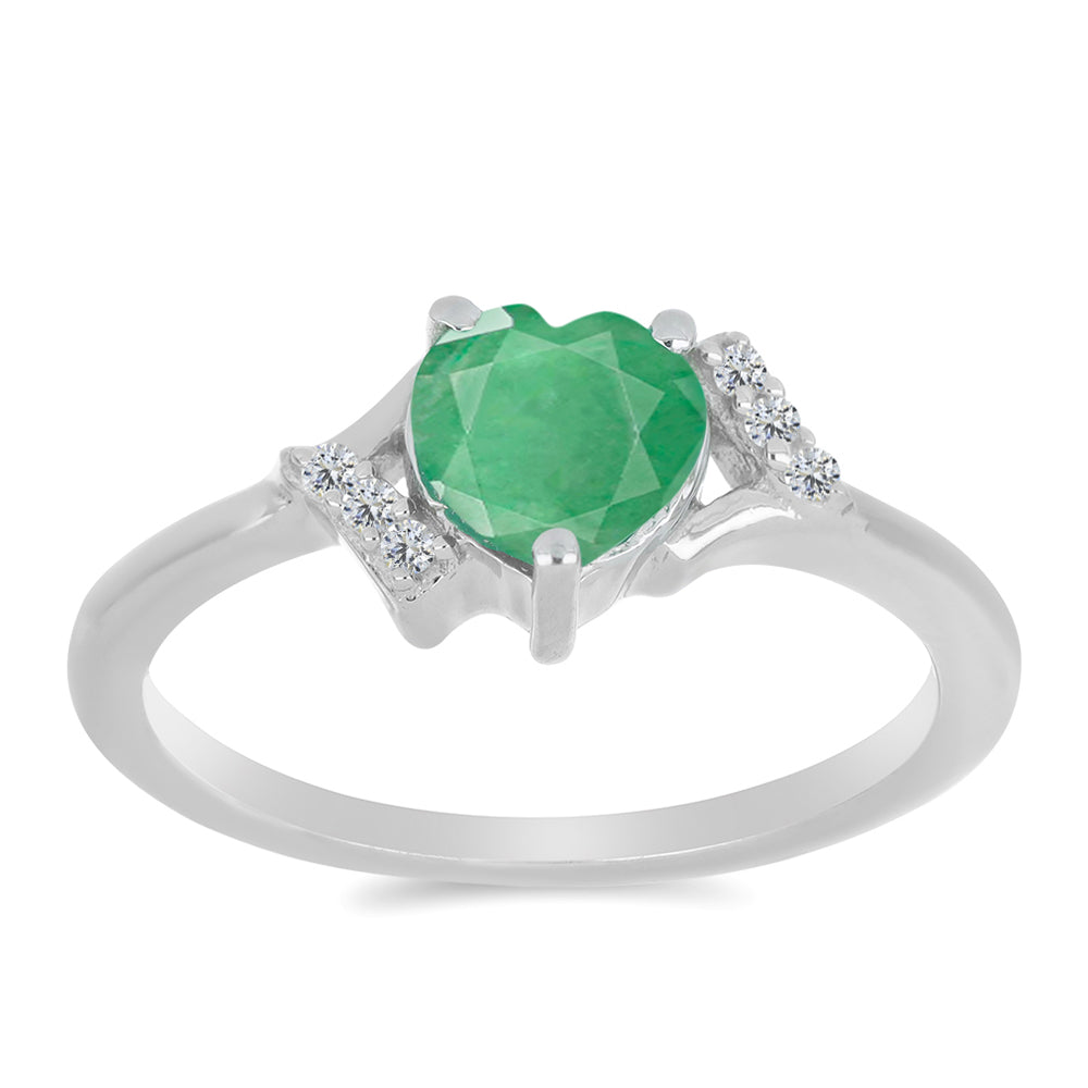 Anel de Prata com Esmeralda do Brasil e Zircão Branco 3 