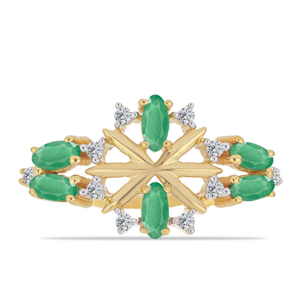Anel de Prata com Banho de Ouro com Esmeralda do Brasil e Zircão Branco 1 