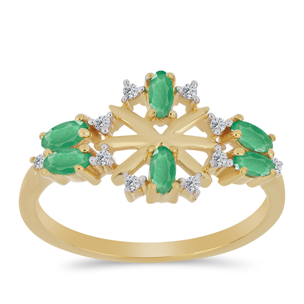 Anel de Prata com Banho de Ouro com Esmeralda do Brasil e Zircão Branco 3 