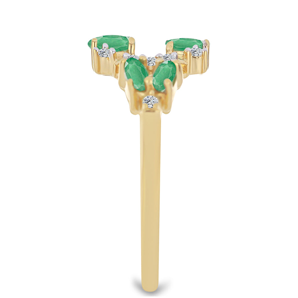 Anel de Prata com Banho de Ouro com Esmeralda do Brasil e Zircão Branco 4 