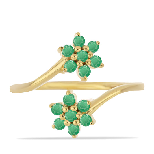 Anel de Prata com Banho de Ouro com Esmeralda do Brasil