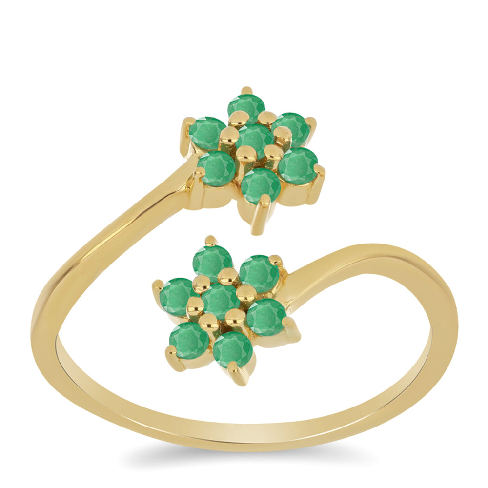 Anel de Prata com Banho de Ouro com Esmeralda do Brasil