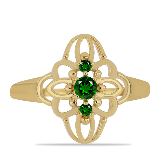 Anel de Prata com Banho de Ouro com Diópsido Crómio  Contraste: Cabeca de Veado (800)