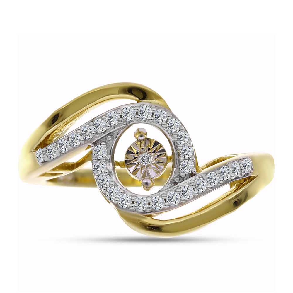 Anel de Prata com Banho de Ouro com Diamante Branco e Zircão Branco  Contraste: Cabeca de Veado (800)