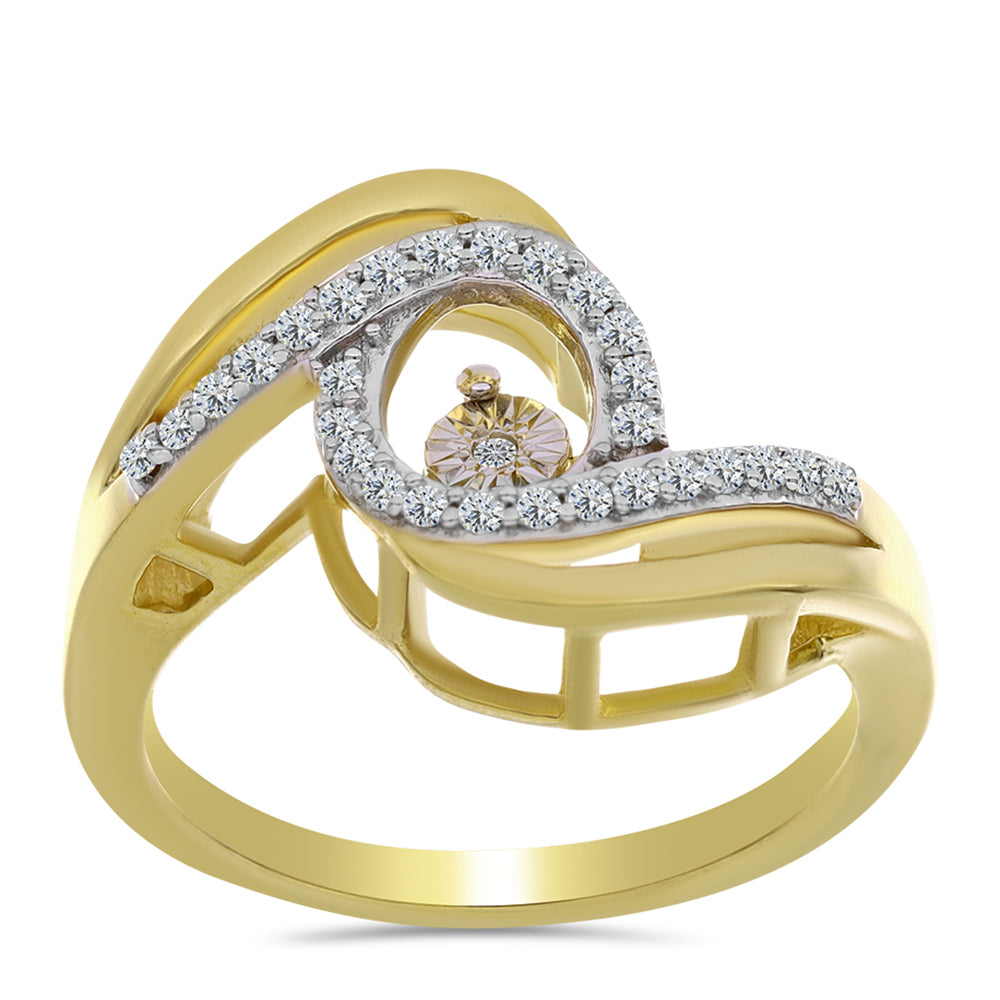 Anel de Prata com Banho de Ouro com Diamante Branco e Zircão Branco  Contraste: Cabeca de Veado (800) 3 