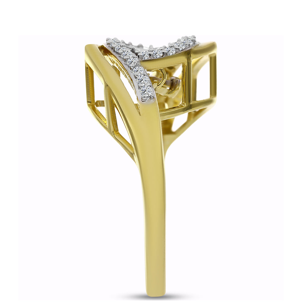 Anel de Prata com Banho de Ouro com Diamante Branco e Zircão Branco  Contraste: Cabeca de Veado (800)