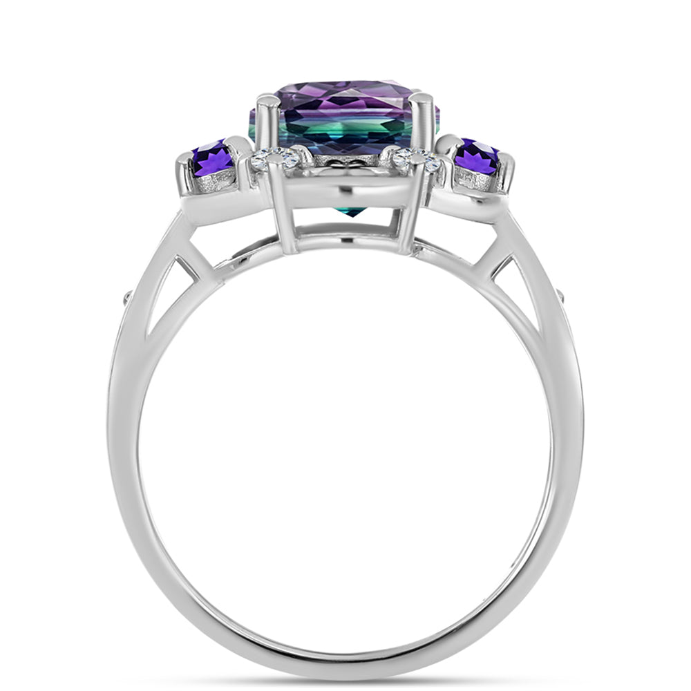 Anel de Prata com Fluorita Zebra e Ametista de Marrocos  Contraste: Cabeca de Veado (800) 2 