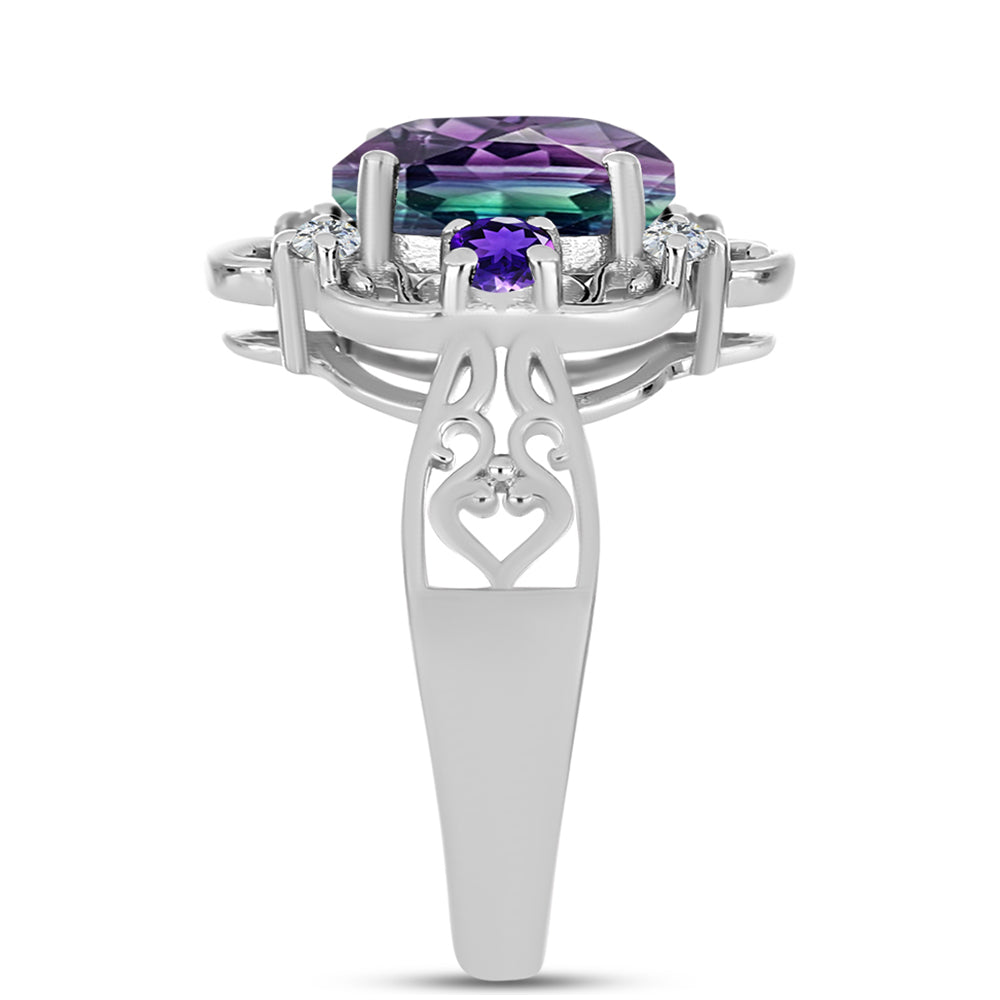 Anel de Prata com Fluorita Zebra e Ametista de Marrocos  Contraste: Cabeca de Veado (800) 4 