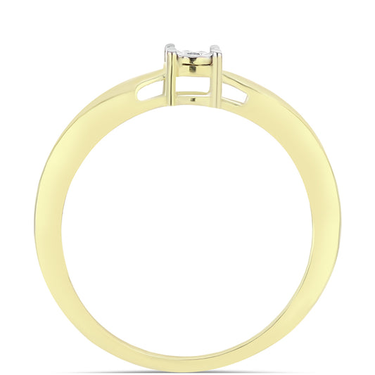 Anel de Prata com Banho de Ouro com Diamante Branco