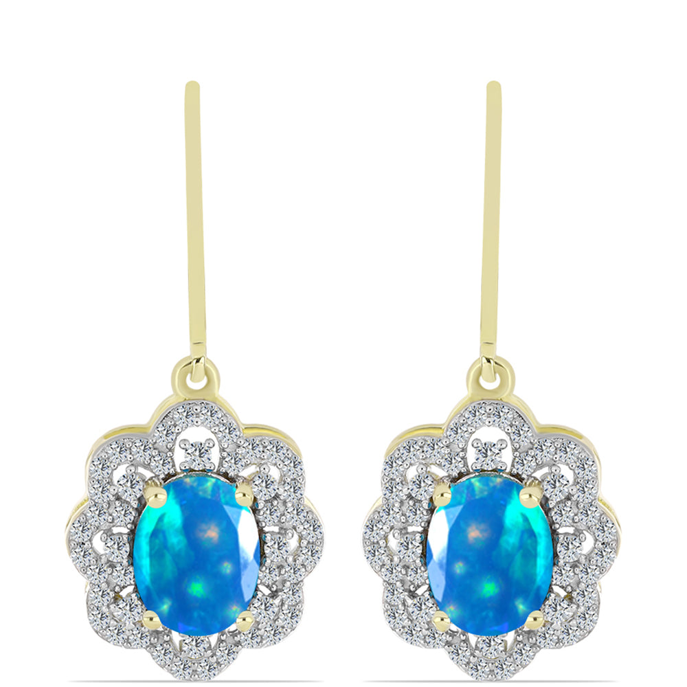 Brincos de Prata com Banho de Ouro com Opala Paraíso da Etiópia e Topázio Branco 1 