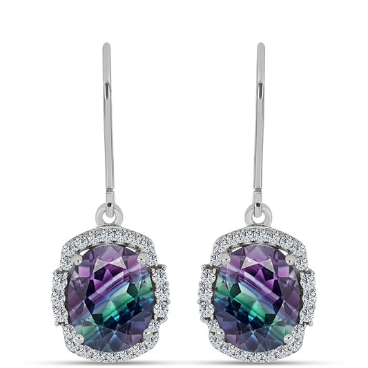 Brincos de Prata com Fluorita Zebra e Topázio Branco