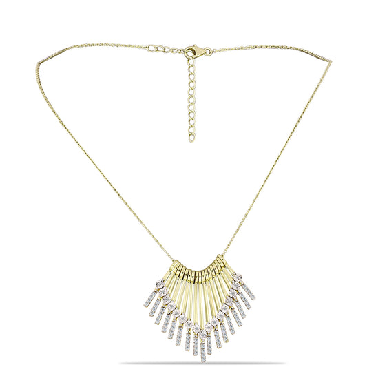 Colar de Prata com Banho de Ouro com Diamante Branco e Topázio Branco  Contraste: Cabeca de Veado (800)