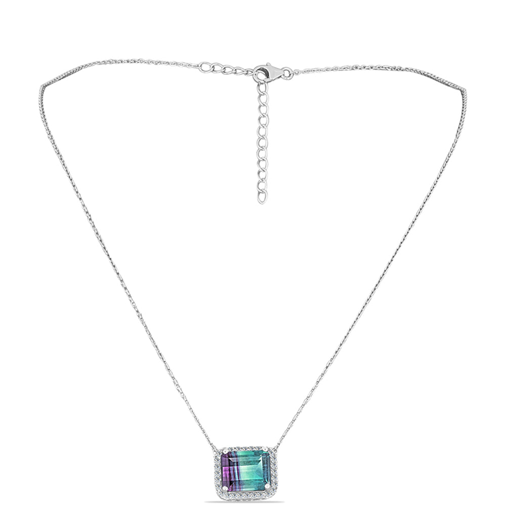 Colar de Prata com Fluorita Zebra e Topázio Branco  Contraste: Cabeca de Veado (800)