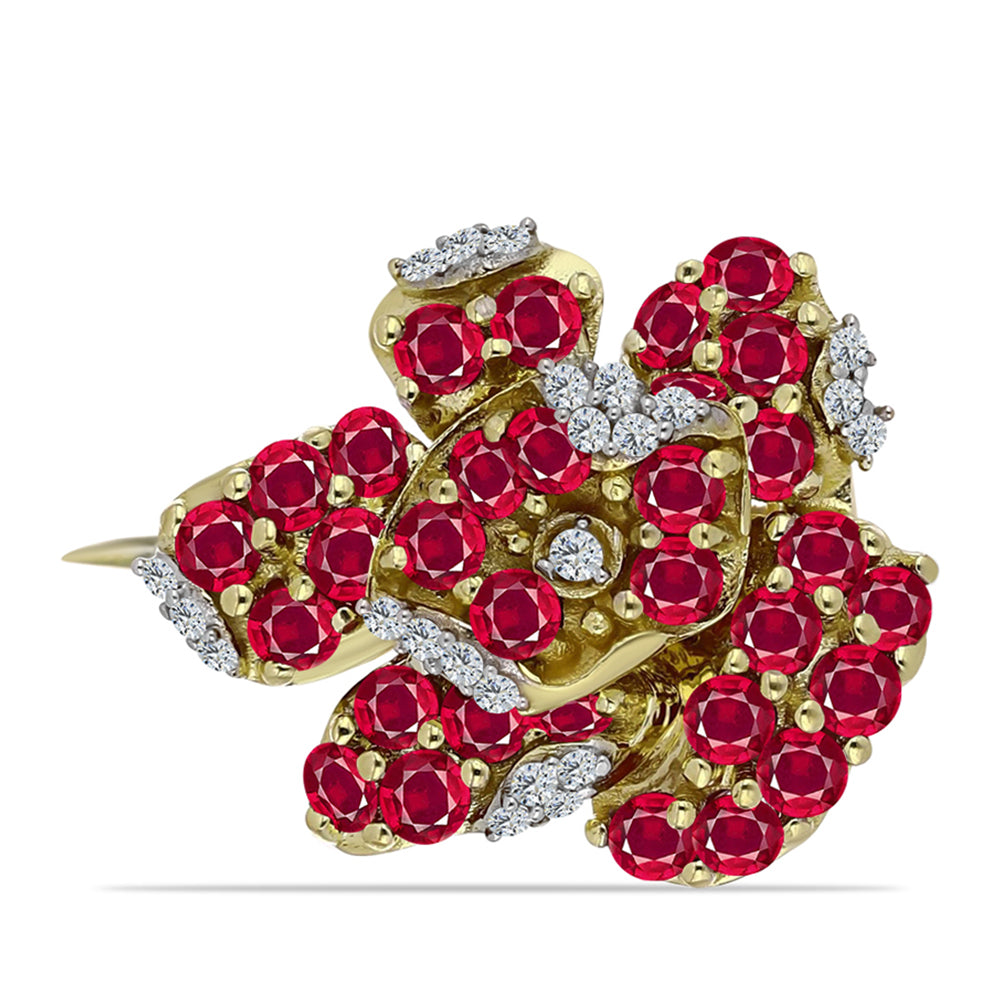 Alfinete de Prata com Banho de Ouro com Rubi de Madagáscar e Topázio Branco 1 