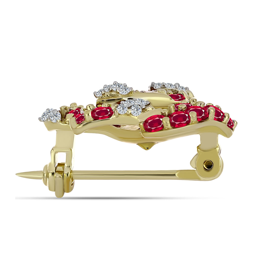 Alfinete de Prata com Banho de Ouro com Rubi de Madagáscar e Topázio Branco