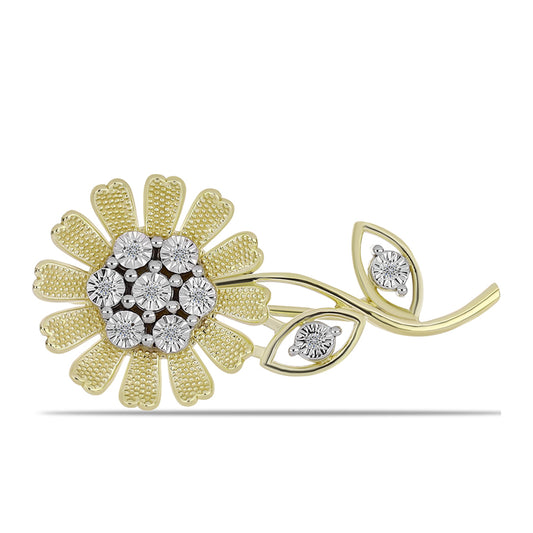 Alfinete de Prata com Banho de Ouro com Diamante Branco  Contraste: Cabeca de Veado (800)