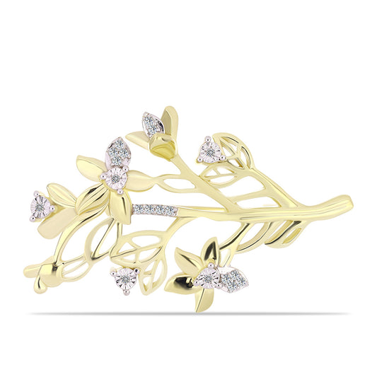 Alfinete de Prata com Banho de Ouro com Diamante Branco e Topázio Branco  Contraste: Cabeca de Veado (800)
