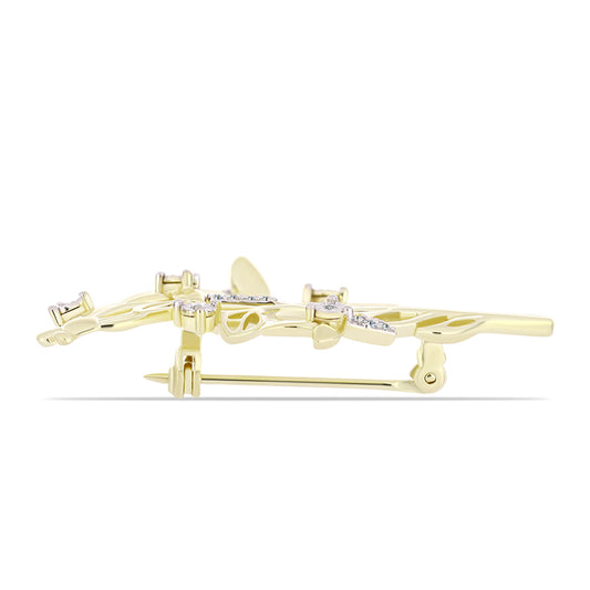 Alfinete de Prata com Banho de Ouro com Diamante Branco e Topázio Branco  Contraste: Cabeca de Veado (800)