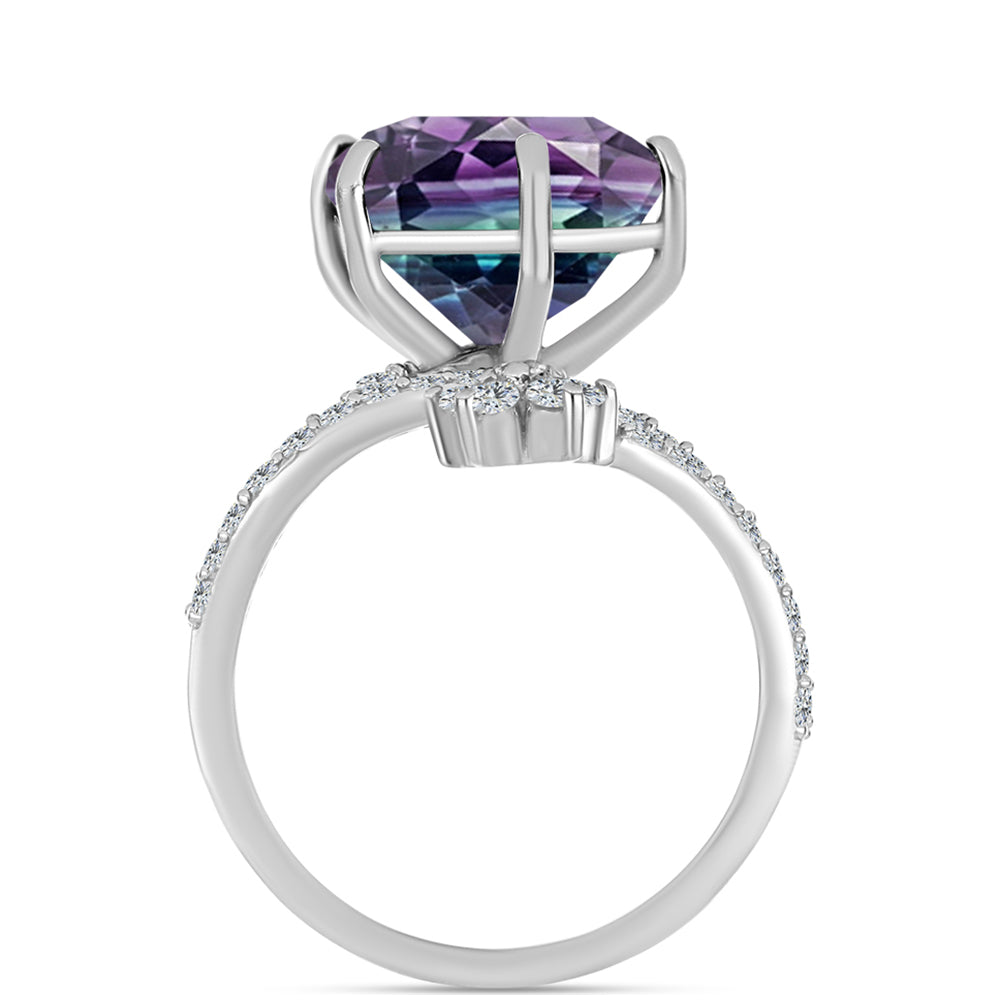 Anel de Prata com Fluorita Zebra e Topázio Branco  Contraste: Cabeca de Veado (800) 2 