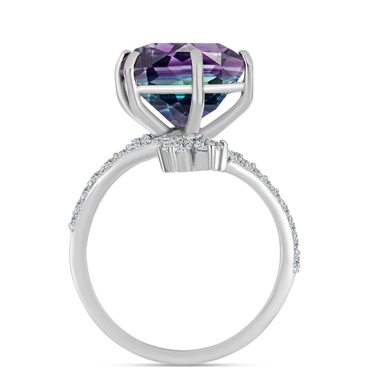 Anel de Prata com Fluorita Zebra e Topázio Branco  Contraste: Cabeca de Veado (800)