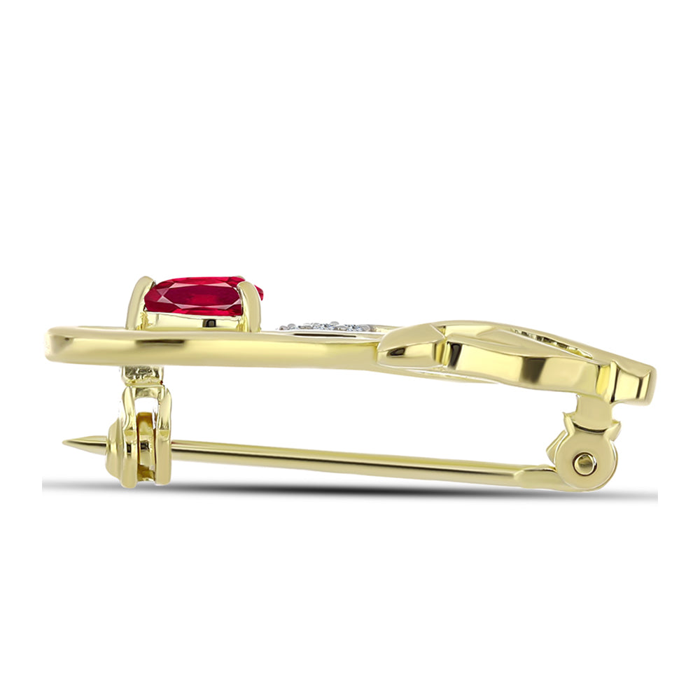 Alfinete de Prata com Banho de Ouro com Rubi de Madagáscar e Topázio Branco