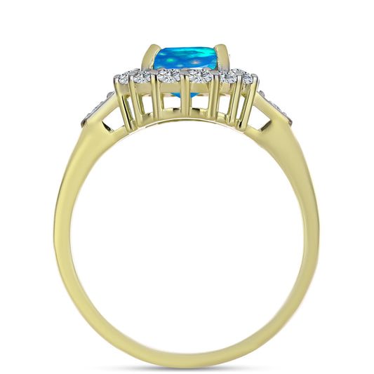 Anel de Prata com Banho de Ouro com Opala Paraíso da Etiópia e Topázio Branco