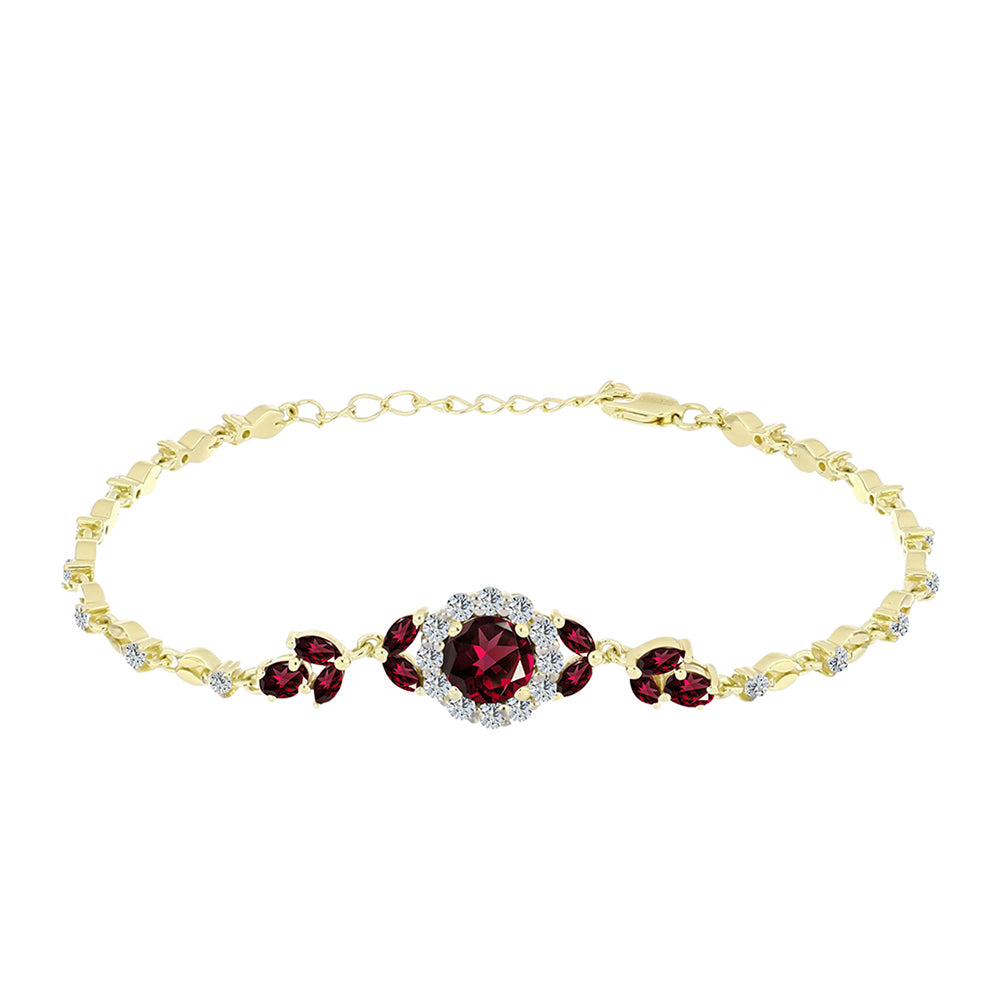 Pulseira de Prata com Banho de Ouro com Granada de Rhodolite e Topázio Branco  Contraste: Cabeca de Veado (800) 1 