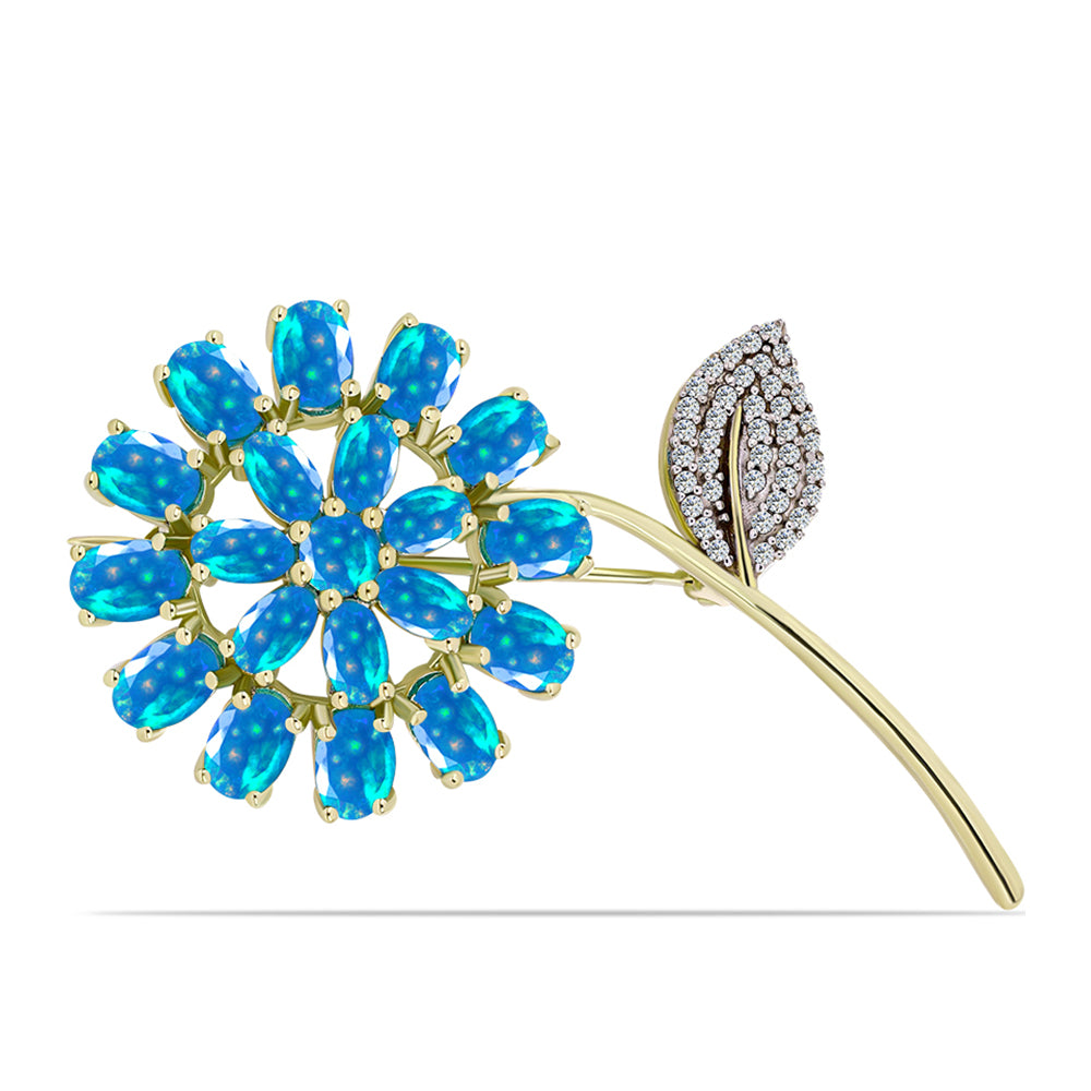 Alfinete de Prata com Banho de Ouro com Opala Paraíso da Etiópia e Topázio Branco  Contraste: Cabeca de Veado (800)