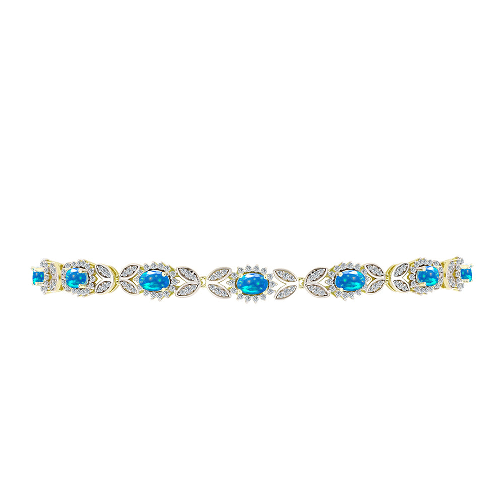 Pulseira de Prata com Banho de Ouro com Opala Paraíso da Etiópia e Topázio Branco  Contraste: Cabeca de Veado (800) 2 