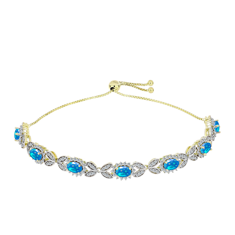 Pulseira de Prata com Banho de Ouro com Opala Paraíso da Etiópia e Topázio Branco  Contraste: Cabeca de Veado (800) 1 