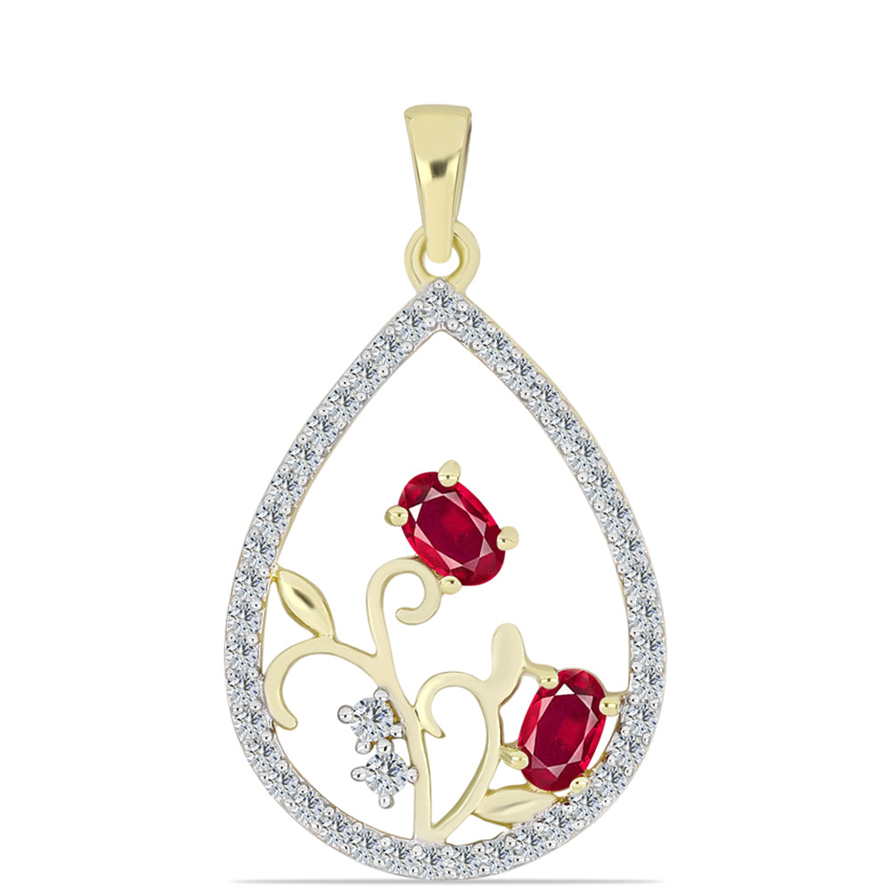 Pendente de Prata com Banho de Ouro com Rubi de Madagáscar e Topázio Branco 1 