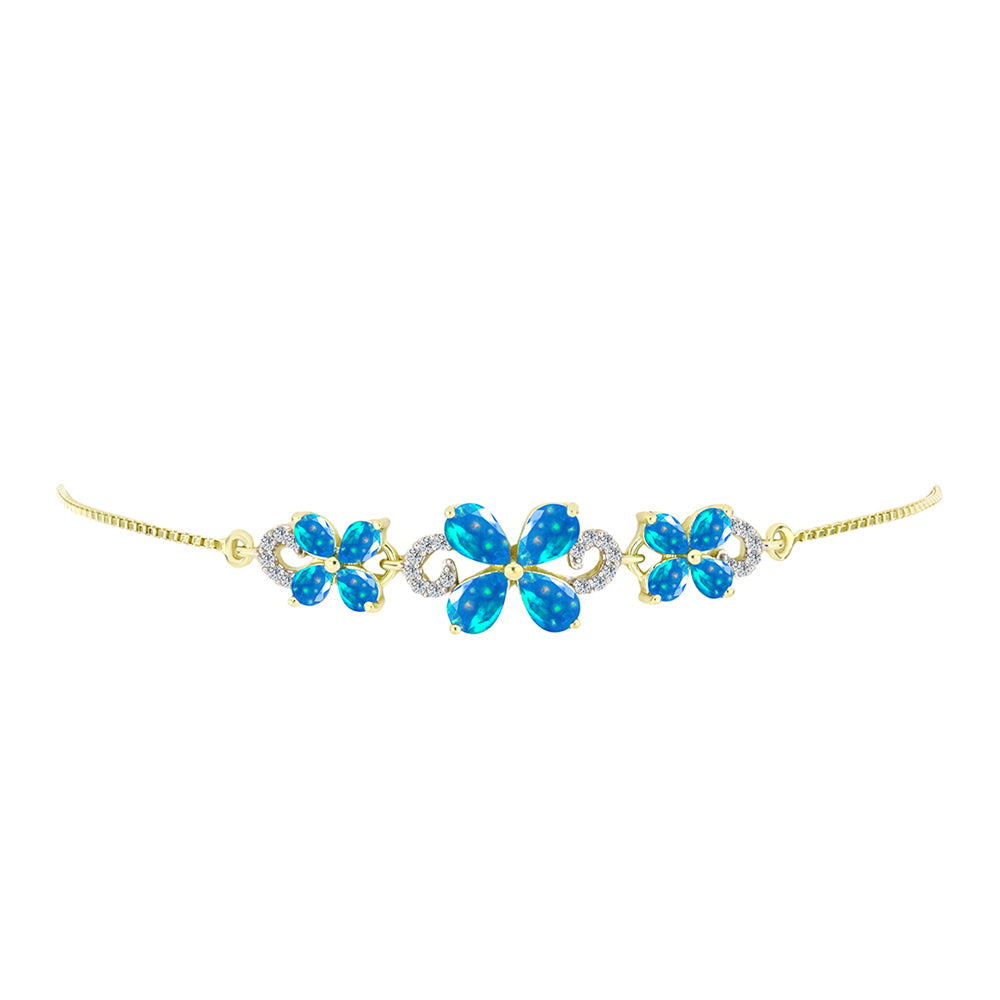 Pulseira de Prata com Banho de Ouro com Opala Paraíso da Etiópia e Topázio Branco  Contraste: Cabeca de Veado (800)