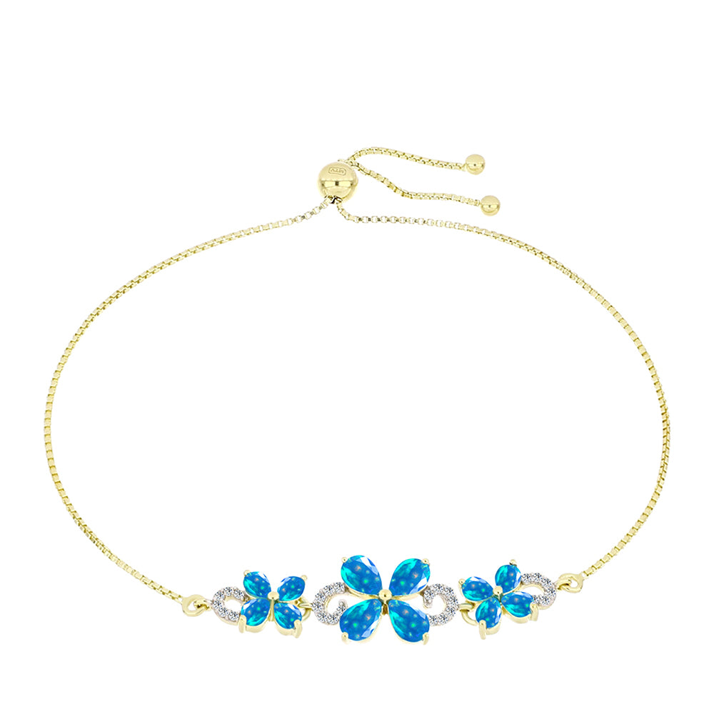 Pulseira de Prata com Banho de Ouro com Opala Paraíso da Etiópia e Topázio Branco  Contraste: Cabeca de Veado (800) 1 