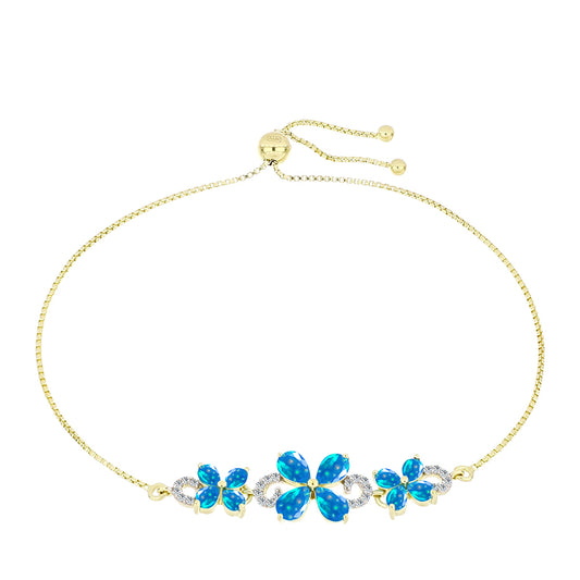 Pulseira de Prata com Banho de Ouro com Opala Paraíso da Etiópia e Topázio Branco  Contraste: Cabeca de Veado (800)