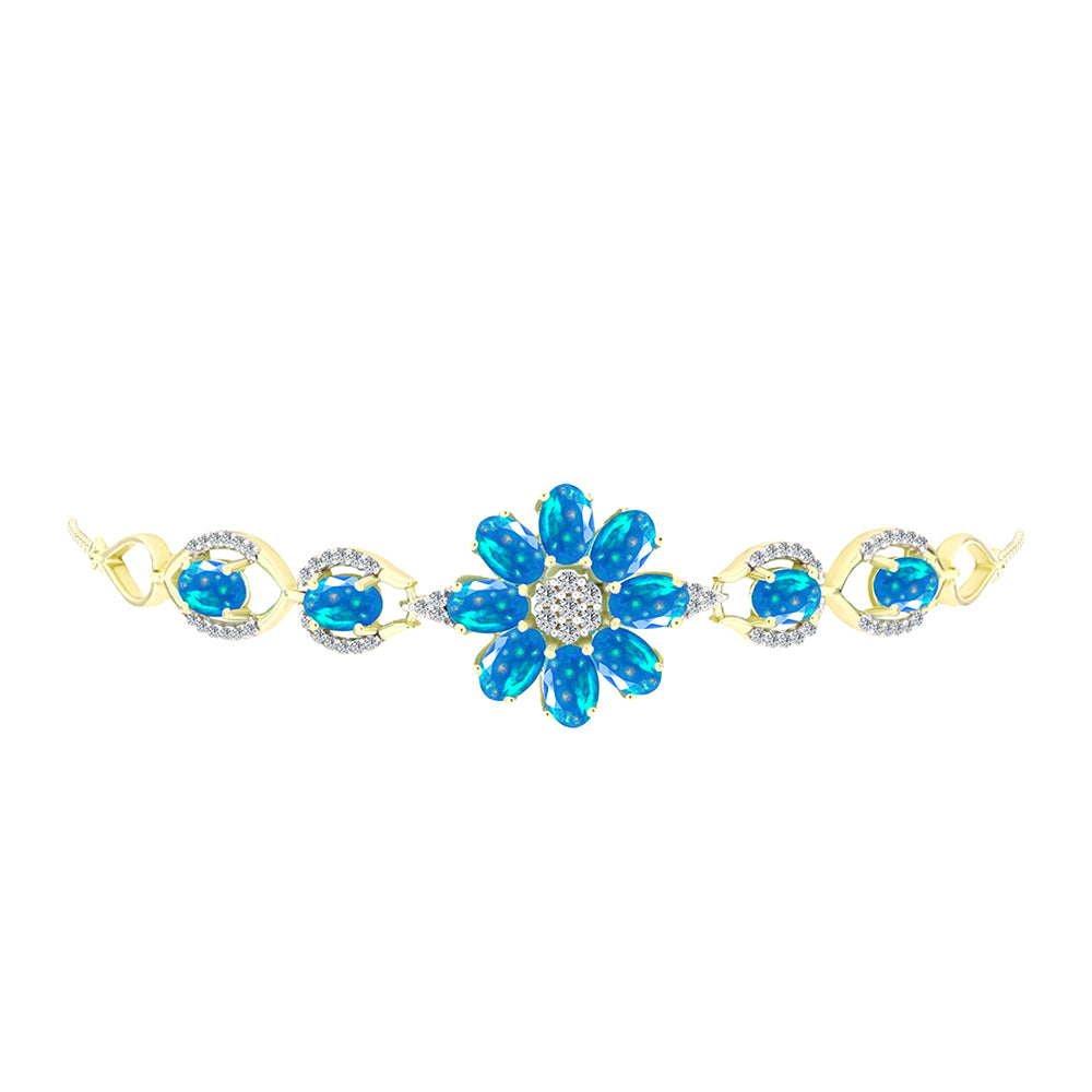 Pulseira de Prata com Banho de Ouro com Opala Paraíso da Etiópia e Topázio Branco  Contraste: Cabeca de Veado (800)
