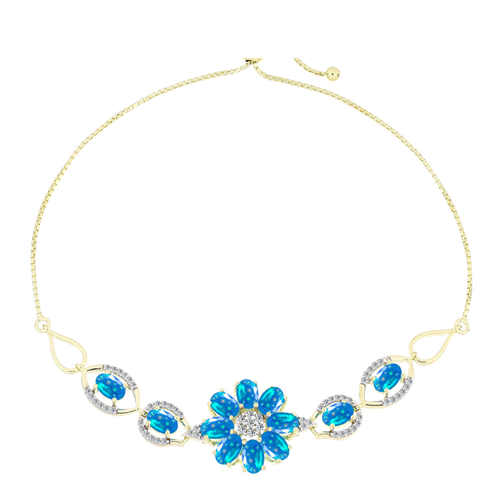 Pulseira de Prata com Banho de Ouro com Opala Paraíso da Etiópia e Topázio Branco  Contraste: Cabeca de Veado (800)