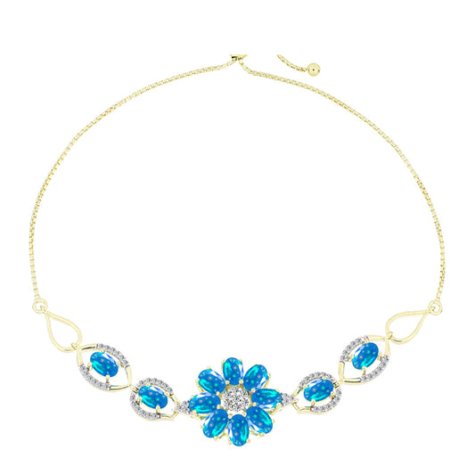 Pulseira de Prata com Banho de Ouro com Opala Paraíso da Etiópia e Topázio Branco  Contraste: Cabeca de Veado (800)